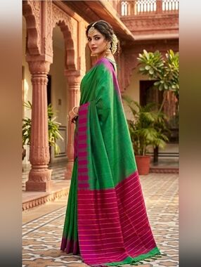 Women Pure Silk Zero Zari Kanjivaram Saree Next To New